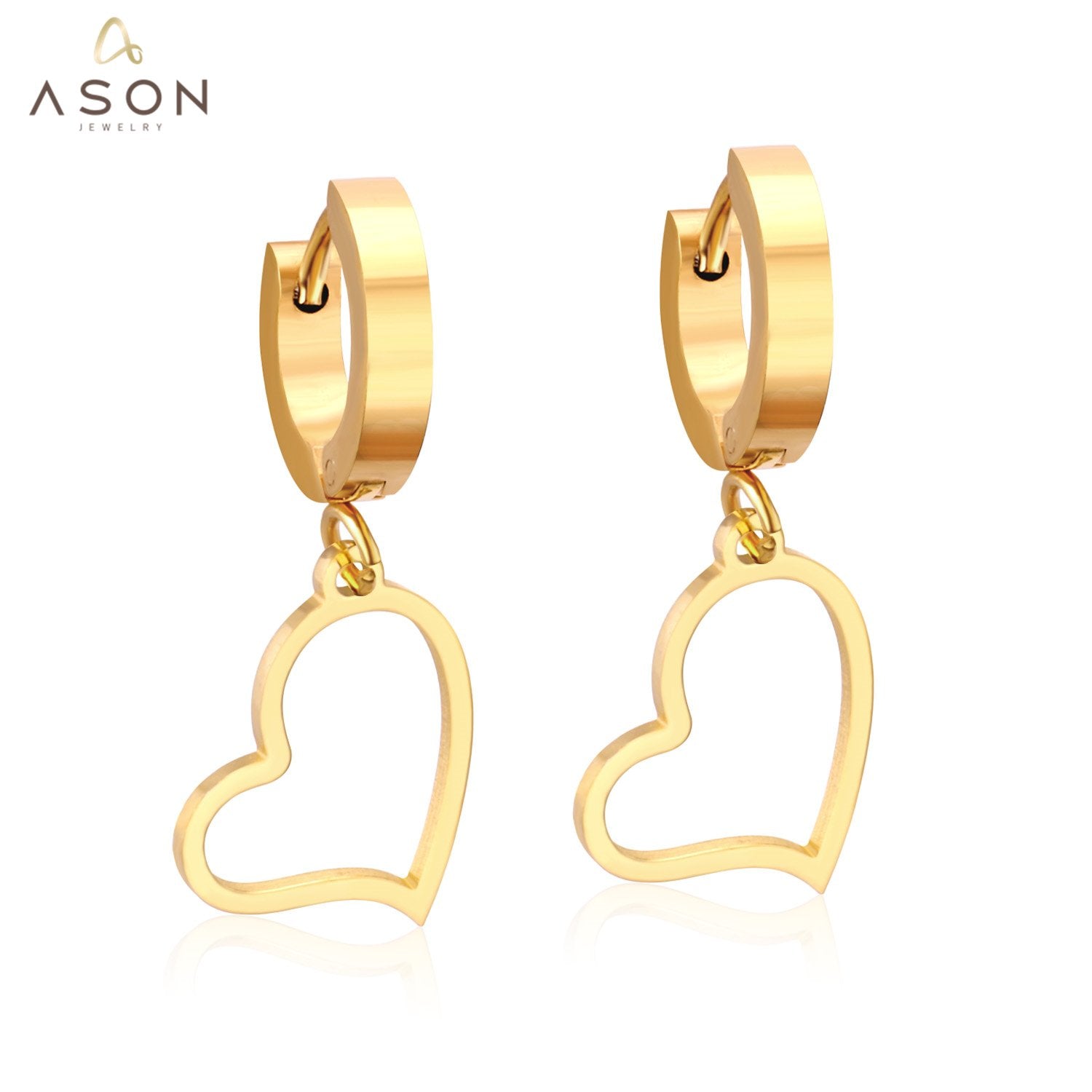 ASON Female Round Hoop Drop Earrings Stainless Steel Heart Pendants Earring Fashion Jewelry Collier 2022 New Anti-allergy asonjewelry